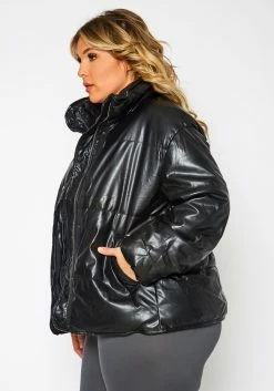 Plus Size Faux Leather Puffer Jacket -Asoph Sales Shop 2021304 001 3