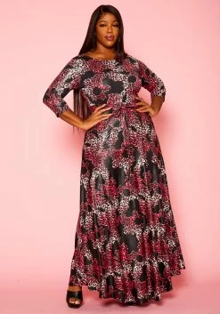 Plus Size Fuchsia Leopard Print Fit & Flare Maxi Dress