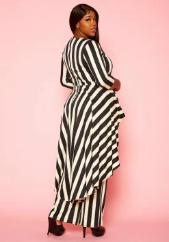 Plus Size Striped High Low Peplum Top & Pants Set -Asoph Sales Shop 2021306 001 4