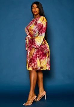Plus Size Tie Dye Fit & Flare Pleated Dress -Asoph Sales Shop 2021308 001 2