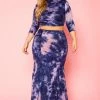 Plus Size Tie Dye Crop Top & Mermaid Flare Skirt