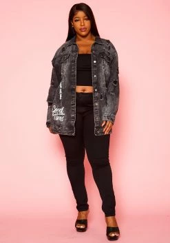 Plus Size Good Vibes Black Denim Jacket -Asoph Sales Shop 2021322 001 0
