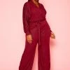 Plus Size Shimmer Long Sleeve Flare Jumpsuit