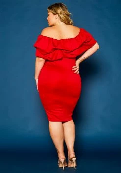 Plus Size Off Shoulder Ruffle Hem Dress -Asoph Sales Shop 2021328 002 4