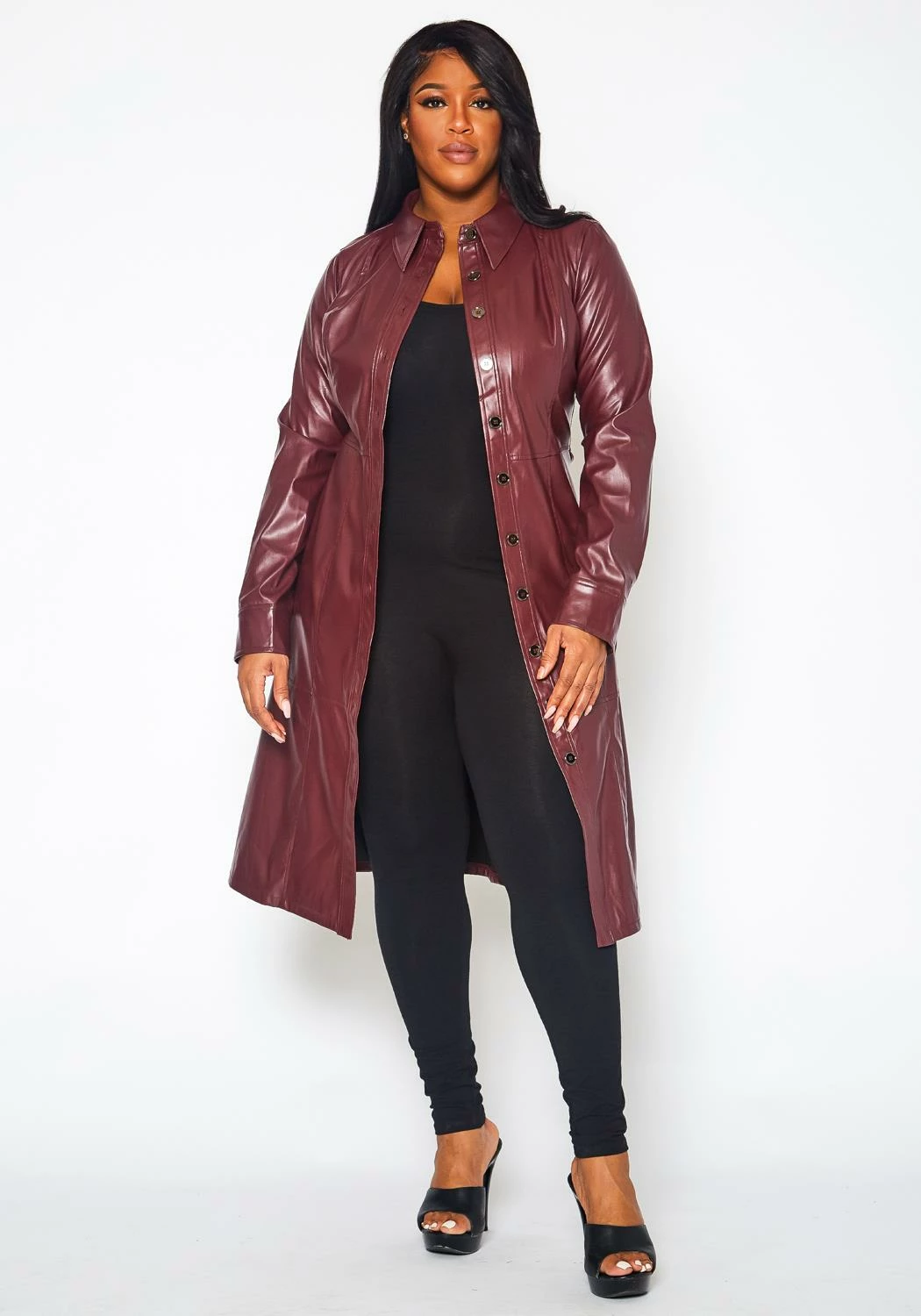 Plus Size Faux Leather Button Front Dress 6 Plus Size Faux Leather Button Front Dress - Image 6