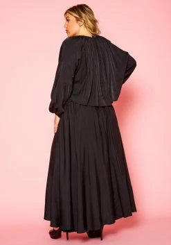 Plus Size Solid Long Sleeve Flare Maxi Skirt Set -Asoph Sales Shop 2021333 001 4