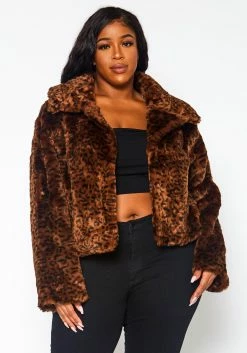 Plus Size Faux Fur Leopard Jacket