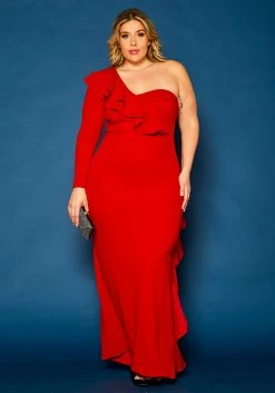 Plus Size One Sleeve Cocktail Maxi Dress -Asoph Sales Shop 2021344 002 2