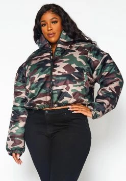 Plus Size Camo Print High Neck Puffer Jacket -Asoph Sales Shop 2021362 001 0