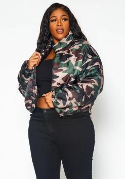 Plus Size Camo Print High Neck Puffer Jacket -Asoph Sales Shop 2021362 001 3