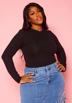 Plus Size Form Fitting Long Sleeve Bodysuit