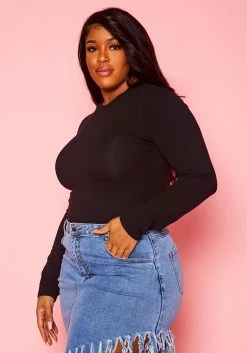 Plus Size Form Fitting Long Sleeve Bodysuit -Asoph Sales Shop 2021379 001 2