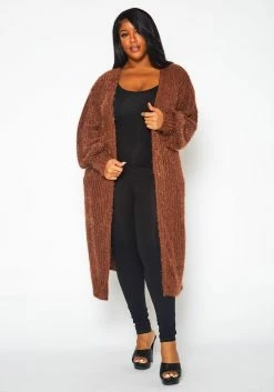Plus Size Fuzzy Knit Duster Cardigan
