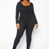 Plus Size Solid Long Sleeve Fitted Jumpsuit