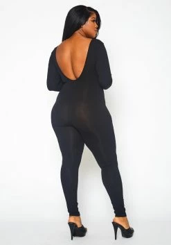 Plus Size Solid Long Sleeve Fitted Jumpsuit -Asoph Sales Shop 2021396 001 4