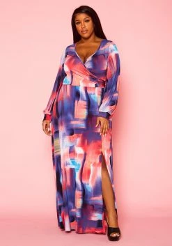 Plus Size Pastel Multi Color Print Fit & Flare Maxi Dress -Asoph Sales Shop 2021398 001 0