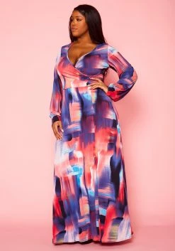 Plus Size Pastel Multi Color Print Fit & Flare Maxi Dress -Asoph Sales Shop 2021398 001 2