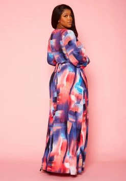 Plus Size Pastel Multi Color Print Fit & Flare Maxi Dress -Asoph Sales Shop 2021398 001 4