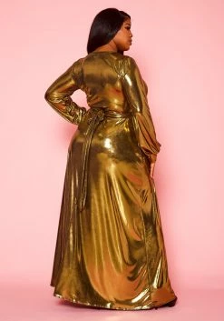 Plus Size Gold Metallic Fit & Flare Maxi Dress -Asoph Sales Shop 2021399 001 4