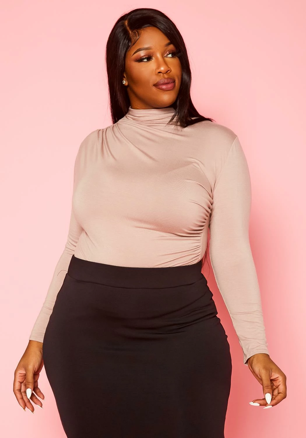 Plus Size High Neck Long Sleeve Bodysuit 1 Plus Size High Neck Long Sleeve Bodysuit