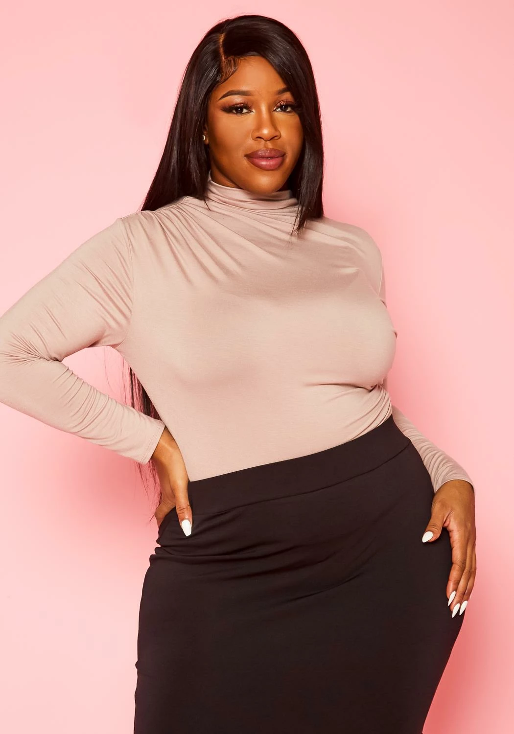 Plus Size High Neck Long Sleeve Bodysuit 2 Plus Size High Neck Long Sleeve Bodysuit - Image 2