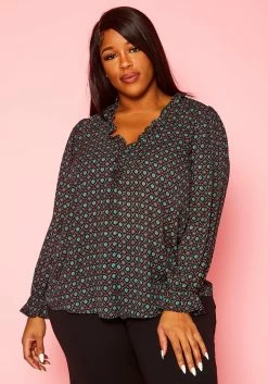 Plus Size Oriental Pattern Blouse