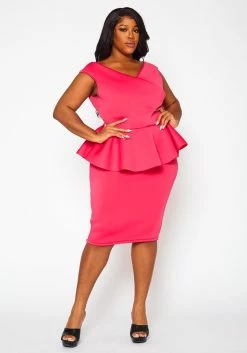 Plus Size Sleeveless V Neck Peplum Dress