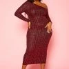 Plus Size Greek Key Pattern Cold Shoulder Midi Dress