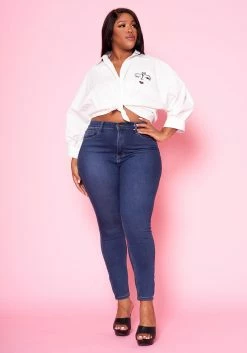 Plus Size Pocket Print Collar Neck Shirt