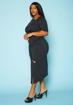 Plus Size Safety Pin Front Slit Bodycon Dress -Asoph Sales Shop 2022438 001 3