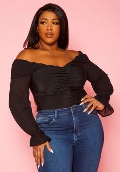 Plus Size Off Shoulder Long Sleeve Bodysuit