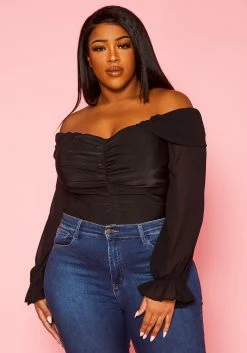 Plus Size Off Shoulder Long Sleeve Bodysuit -Asoph Sales Shop 2022440 001 2