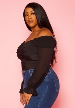 Plus Size Off Shoulder Long Sleeve Bodysuit -Asoph Sales Shop 2022440 001 3