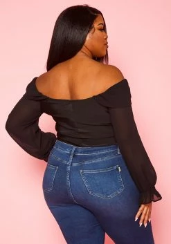 Plus Size Off Shoulder Long Sleeve Bodysuit -Asoph Sales Shop 2022440 001 4