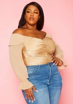 Plus Size Off Shoulder Long Sleeve Bodysuit -Asoph Sales Shop 2022440 002 1
