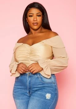 Plus Size Off Shoulder Long Sleeve Bodysuit