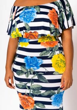 Plus Size Floral Striped Fit & Flare Maxi Dress 9 Plus Size Floral Striped Fit & Flare Maxi Dress -Asoph Sales Shop 2022457 001 4