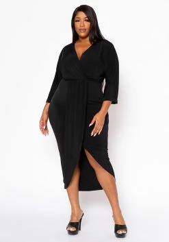 Plus Size Drape Front Cocktail Dress