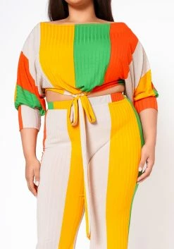 Plus Size Multi Striped Crop Top & Pants Set -Asoph Sales Shop 2022462 002 4