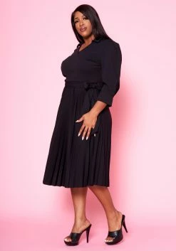 Plus Size Pleated Fit & Flare Midi Dress -Asoph Sales Shop 2022467 001 3