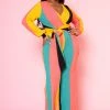 Plus Size Multi Color Ribbed Jumpsuit
