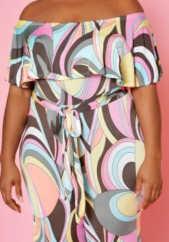 Plus Size Abstract Pattern Off Shoulder Jumpsuit -Asoph Sales Shop 2022478 001 5