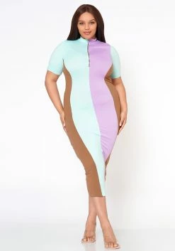 Plus Size Color Block Zip Front Bodycon Dress -Asoph Sales Shop 2022483 002 2