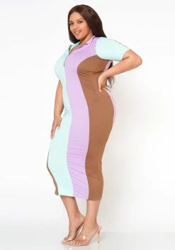 Plus Size Color Block Zip Front Bodycon Dress -Asoph Sales Shop 2022483 002 4