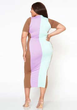 Plus Size Color Block Zip Front Bodycon Dress -Asoph Sales Shop 2022483 002 5
