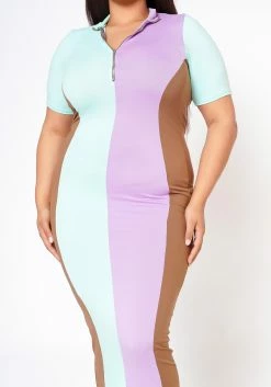 Plus Size Color Block Zip Front Bodycon Dress -Asoph Sales Shop 2022483 002 6