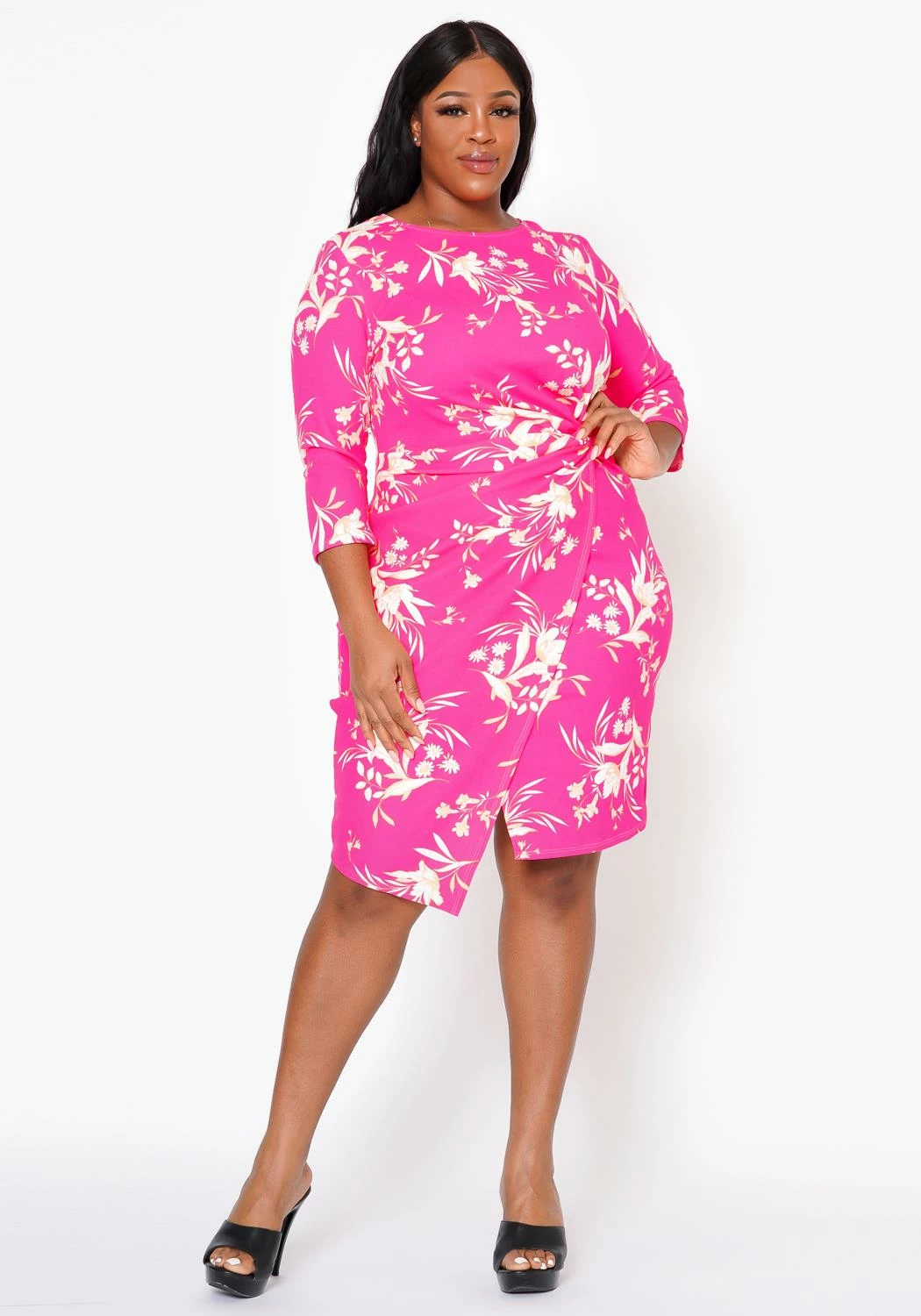 Plus Size Floral Print Twist Hem Cocktail Dress 1 Plus Size Floral Print Twist Hem Cocktail Dress
