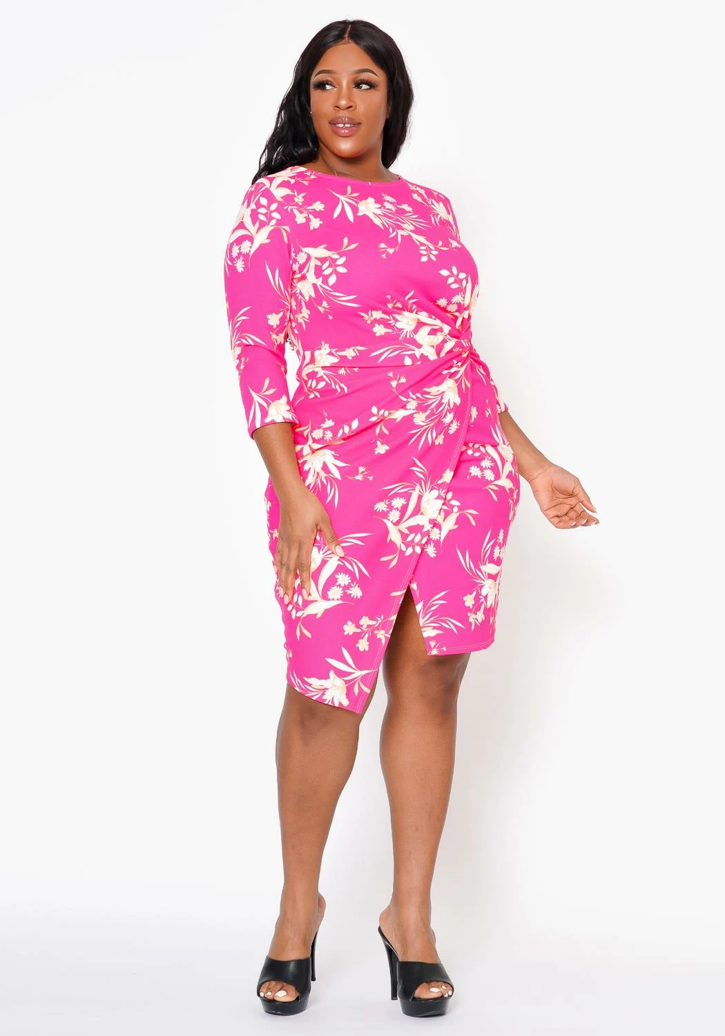 Plus Size Floral Print Twist Hem Cocktail Dress 2 Plus Size Floral Print Twist Hem Cocktail Dress - Image 2