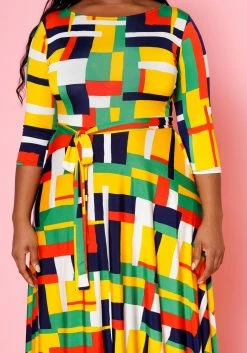 Plus Size Geometric Pattern Fit & Flare Maxi Dress -Asoph Sales Shop 2022501 001 4