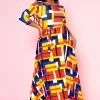 Plus Size Geometric Pattern Fit & Flare Maxi Dress